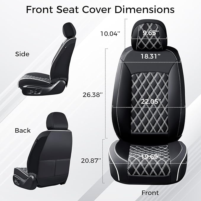 Huidasource Universal Car Seat Cover, Front and Back Full Set Seat Covers, Automotive Waterproof Nappa Leather Car Seat Cover Set Universal Fit for Most Cars, Vans, Trucks, SUVs (Full Set/Black&White)