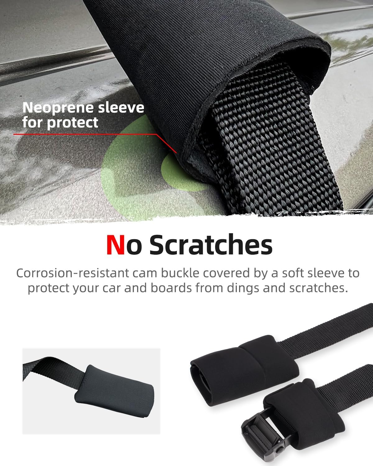 Abahub Soft Roof Rack Pads with 2 Tie Down Straps, 2 Tie Down Ropes, 2 Hood Loops and Storage Bag, for Surfboard, Kayak, Canoe, Heavy Duty Universal Car Roof Racks System (Use with Cross Bar)