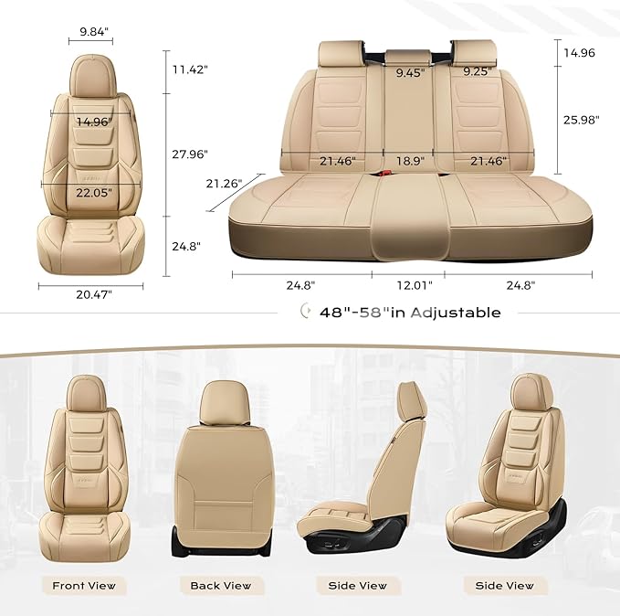 Coverado Car Seat Covers, Front Covers for Cars, Car Seat Cover Front Seats, Automotive Seat Cover, Waterproof, Leather Car Seat Cushion, Universal Interior Covers Seat Protectors for Most Cars Beige