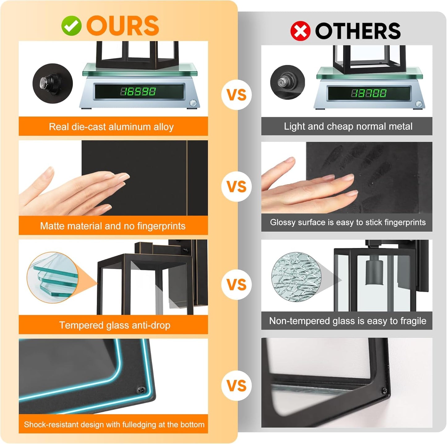 PARTPHONER Black Exterior Light Fixtures Wall Mount with Gold Rim, Dusk to Dawn Outdoor Porch Lights Lamp, Sensor Wall Sconce, Waterproof Outdoor Lantern for House Doorway, Garage 2 Pack