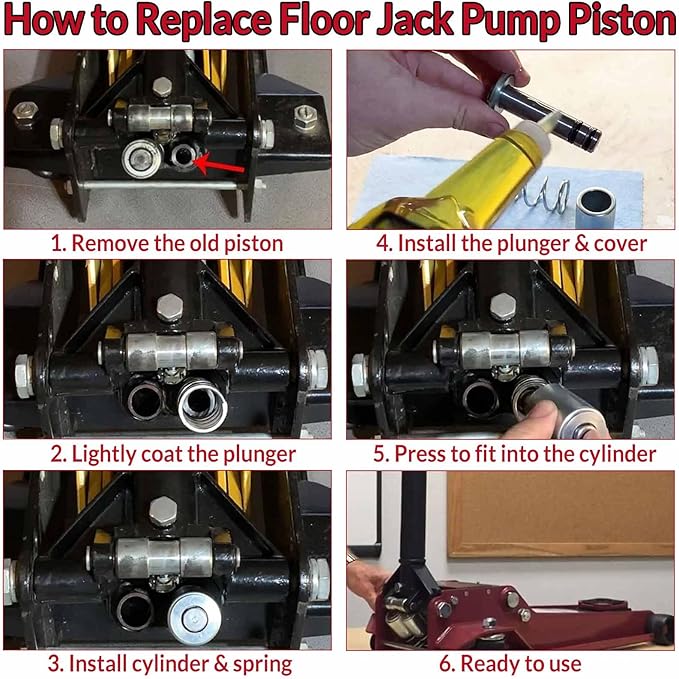 Floor Jack Replacement Parts Low Side Bigger & Smaller Horizontal Double Pump Piston Plunger Kit with Washers Retaining Ring for 3 Ton Hydraulic with Dual Pump Pitts-Burgh to-rin Bi-g Red Day-Tona