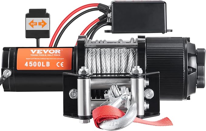VEVOR Electric Winch, 12V 4500 lb Load Capacity Steel Rope Winch, IP55 1/4” x 39ft ATV UTV Winch with Wireless Handheld Remote & 4-Way Fairlead for Towing Jeep Off-Road SUV Truck Car Trailer Boat
