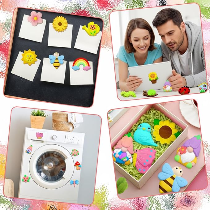 Simgoing 24 Sets Spring Theme Arts and Crafts Set Ceramic Painting Kit Unpainted Paintable Ceramics with 24 Magnet 2 Palette and 4 Brushes, Paint Your Own DIY Figurines