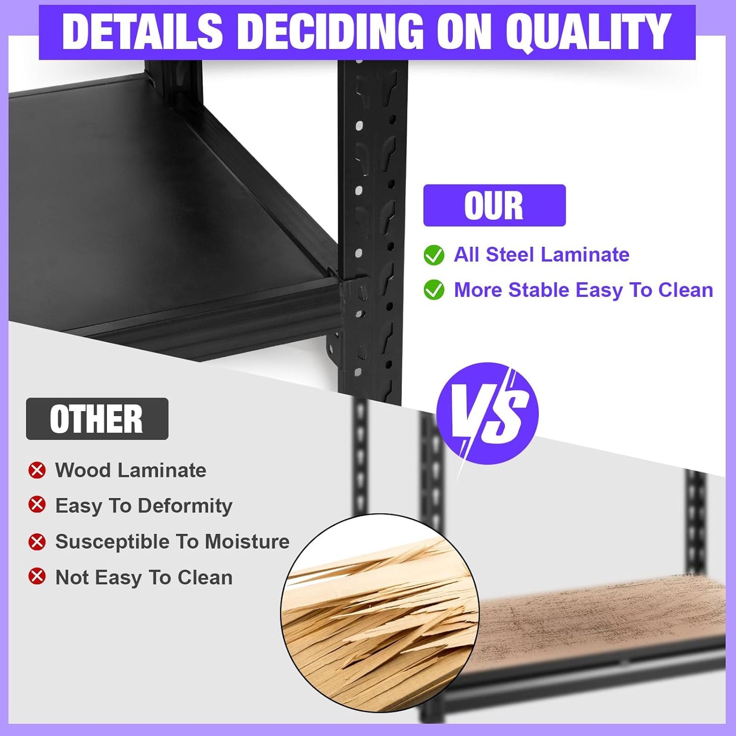 8000LBS Garage Shelving Heavy Duty, 5-Tier 71" H Storage Garage Shelves, Industrial Adjustable Metal Shelving Units for Garages, Warehouses, Kitchen, Black, 59" W x 24" D x 71" H