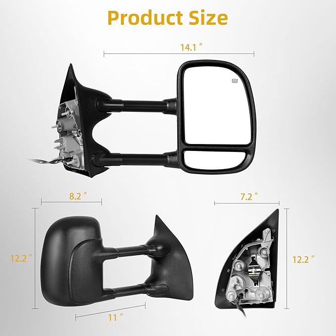 DWVO Towing Mirror Compatible with 1999-2007 F250 F350 F450 F550 Super Duty, 2001 2002 2003 2004 2005 Excursion, Side Mirror with Power Control Heated Manually Folding Telescoping