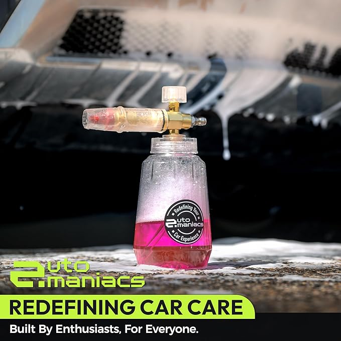 AutoManiacs Foam Cannon for Pressure Washer(Not Garden Hose), Adjustable Car Wash Sprayer with 1/4 Inch Quick Connector, 1L Durable Snow Foam Blaster for Car & Truck Washing