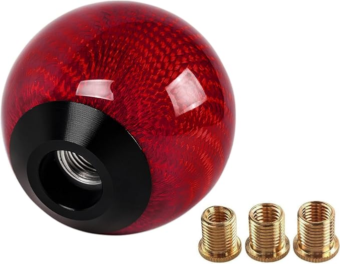 Real Carbon Fiber Shift Knob Gear Shifter Knobs with 3 Adapters Round Ball for Most Manual Car Universal Gear Shift Knob (Red)