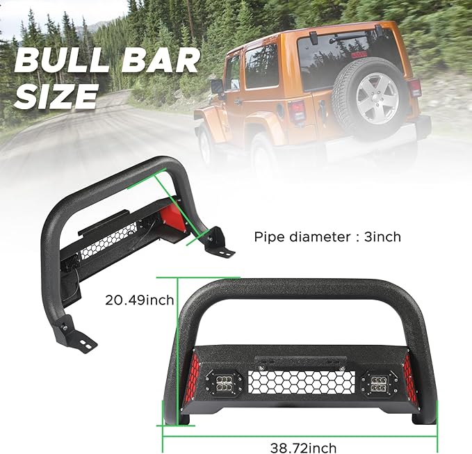 Bull Bar Fit for Toyota Tacoma 2024 2025 with LED Light & w/License Plate Bracket DIY Paintable Front Bumper Brush Push Bar Grille Guard Protector