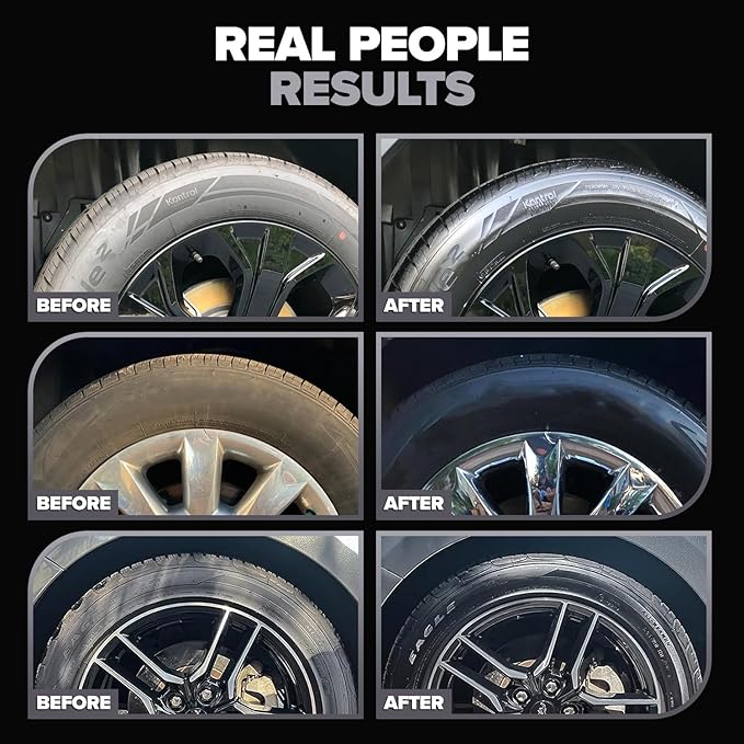 Carfidant Tire Shine Spray - Black Satin Finish - Premium Car Tire Dressing - 18 fl. Oz. Kit with Applicator Pad - Long Lasting - No Sling No Grease Formula with UV Protection