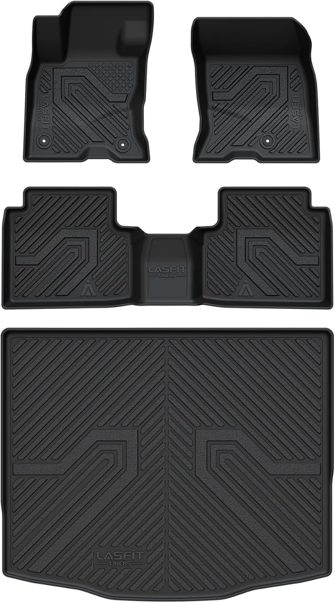 LASFIT Floor Mats and Cargo Liner for Ford Escape Hybrid 2020-2025 2026(NOT for Gasoline Models) All Weather Protector TPE Custom Fit Car Floor Liners, 1st & 2nd Row & Trunk Set, 4PCS Black