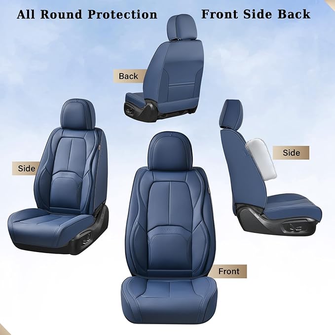 Coverado Car Seat Covers Full Set, Blue Car Seat Cover, Nappa Leather Seat Covers for Cars, Waterproof Car Seat Protector with Lumbar Support, Automotive Seat Covers Universal Fit for Most Cars (Blue)