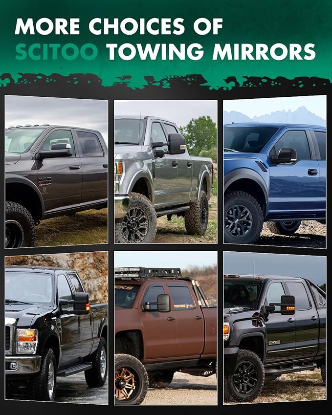 SCITOO Towing Mirrors Chrome Truck fit for 2014-2018 for Chevy for GMC 1500 2015-2019 for Chevy for GMC 2500/3500 HD with Pair LH RH Power Heated LED Turn Signal Running Back Up