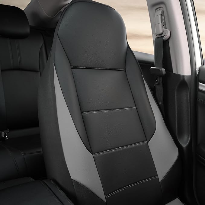 GIANT PANDA Front Car Seat Cover for Jeep Wrangler TJ (1997-2006),Leather Bucket Seat Covers Custom Fit Jeep Accessories (Grey+Black) 2-Pack