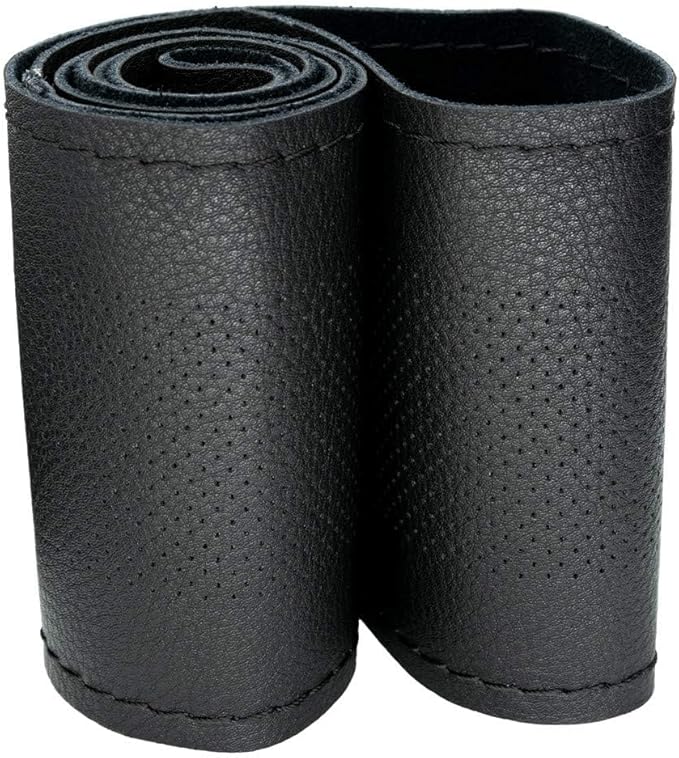AUTOXBERT 38cm/15 Inch Genuine Leather DIY Steering Wheel Cover Soft Hand Sewing On Wrap Cover with Needles Thread fit for VW Ford Nissan Kia Vauxhall