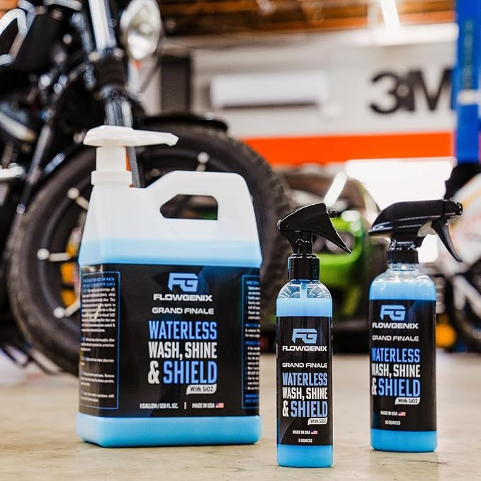 Flowgenix⢠Waterless Car Wash Spray - Grand Finale - Motorcycle Cleaner & Car Wax Spray Polish (8 oz) - Ceramic Coating - Incl. 2 Microfiber Towels - Quick Detailer Spray to Make Your Vehicle Shine