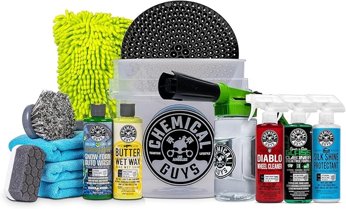 Chemical Guys Car Wash Kit 14-Pc Arsenal Builder - With Foam Blaster, Wash Bucket, Towels, Applicators, and 16 oz Soaps, Waxes, and Cleaners - Complete Auto Detailing Gift Set, Works with Garden Hose