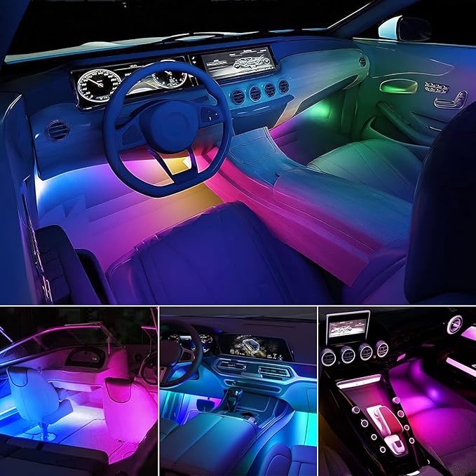 Nilight 72 LED USB Interior Strip Lights Dream Color RGB-IC 12V DC with App RF Remote Control Multicolor Footwell Under Dash Chasing Inside Light Kits 2 Lines Music Sync Mode for Cars Truck ATV UTV