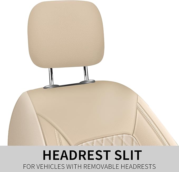 Car Seat Covers,Breathable and Waterproof Leather Seat Covers,Luxury PU Universal Fit Automotive Airbag Compatible for Most Cars Sedans SUV and Truck(2 Pieces,Front Seat,Beige,N1)