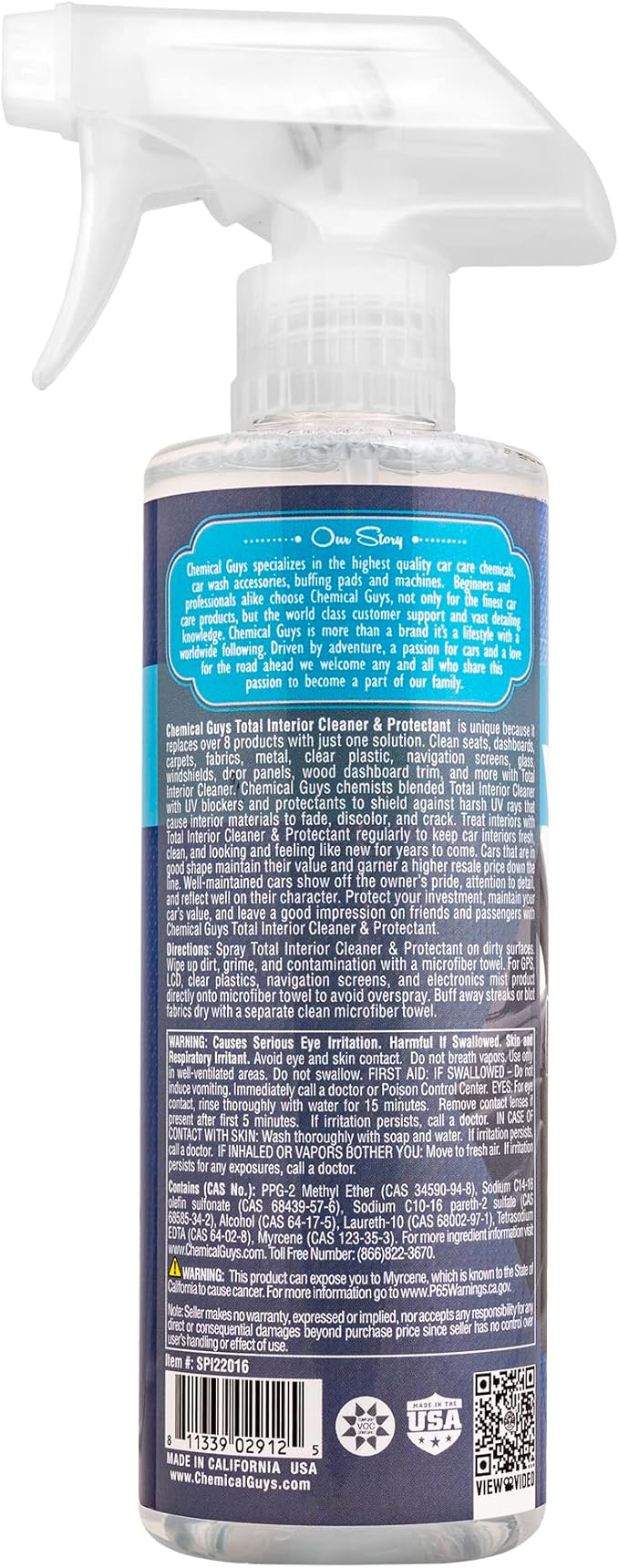 Chemical Guys SPI22016 Total Interior Cleaner and Protectant, Safe for Cars, Trucks, SUVs, Jeeps, Motorcycles, RVs & More, 16 fl oz (Pack of 2)