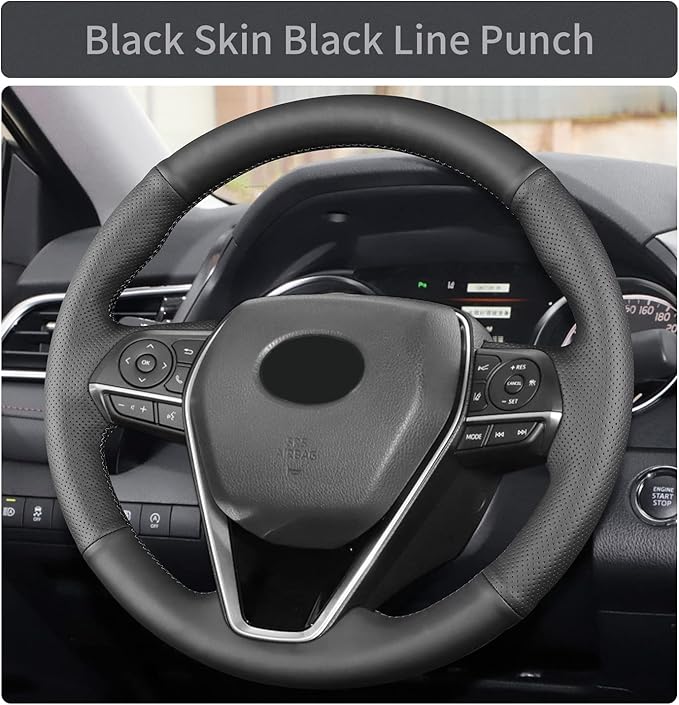 Hand Sewn Steering Wheel Cover,Fit for Toyota RAV4 SUV 2019-2024 / Avalon 2019-2022 / Camry 2018-2024 / Corolla 2020-2025,Non-Slip Breathable Microfiber Leather Steering Wheel Cover On Wrap