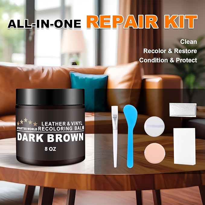 STARTSO WORLD Leather Recoloring Balm, Tan Leather Repair Kit for Furniture, Leather Dye, Leather Color Restorer for Couches, Leather Couch Paint | Repair, Restore Faded & Scratched Leather