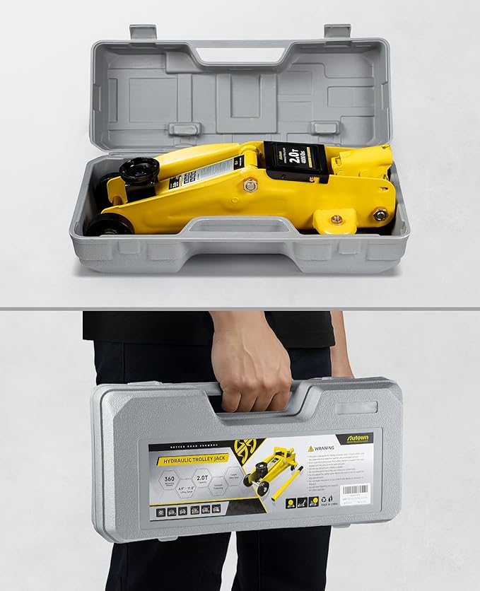 2 Ton (4000 lbs) Low Profile Hydraulic Trolley Floor Jack Kits with Solid Storage Case and Rubber Pad, Portable Car Floor Jack with Lifting Range 4.9"-11.8", for Auto, Yellow