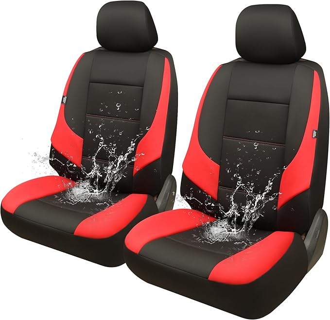 GIANT PANDA Neoprene Front Car Seat Covers, Leak-Proof & Waterproof Car Seat Protector Fit 95% Cars Trucks Sendans Jeep Van SUV Pickup(Red+Black) 2PCS
