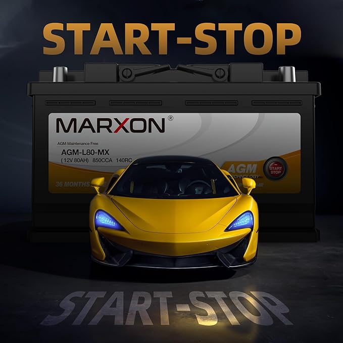 MARXON Group 94R H7 L4 Start and Stop Car Battery 12v 80AH 850CCA AGM BCI94R Maintenance Free Automotive Replacement Batteries 36 Months Warranty