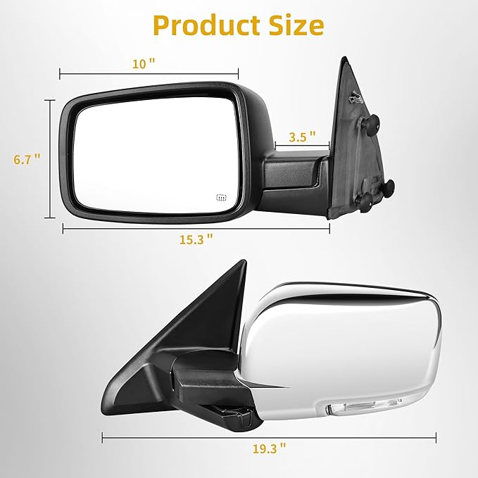 DWVO Towing Mirror fit 2009 2010 2011 2012 2013 2014 2015 2016 2017 2018 Dodge Ram 1500, 2010-2017 Ram 2500 3500, Side Mirror with Power Heated Turn Signal Light Filpup Pair Set
