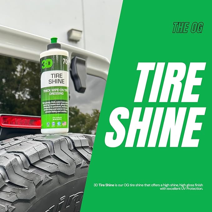 3D Tire Shine Gel – Water-Based, High Gloss Tire Dressing | Non-Greasy, Long Lasting Finish for Rubber, Trim & Vinyl | Easy Gel Application | Car Detailing |1 Gallon