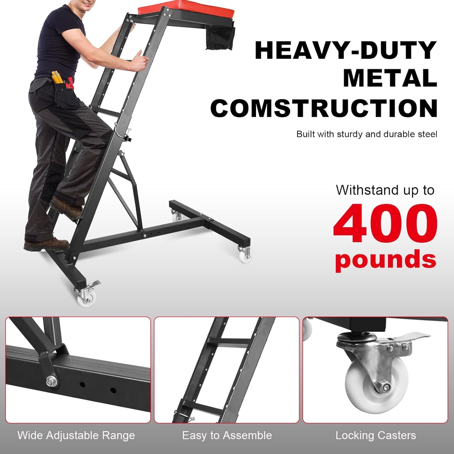 Topside Creeper for Trucks, 48"-64" Engine Creeper, 400 LBS Capacity High Top Creeper, 4 Swivel Caster Wheels,Heavy Duty Foldable Creeper for Home Garage,Auto Repair and Maintaince