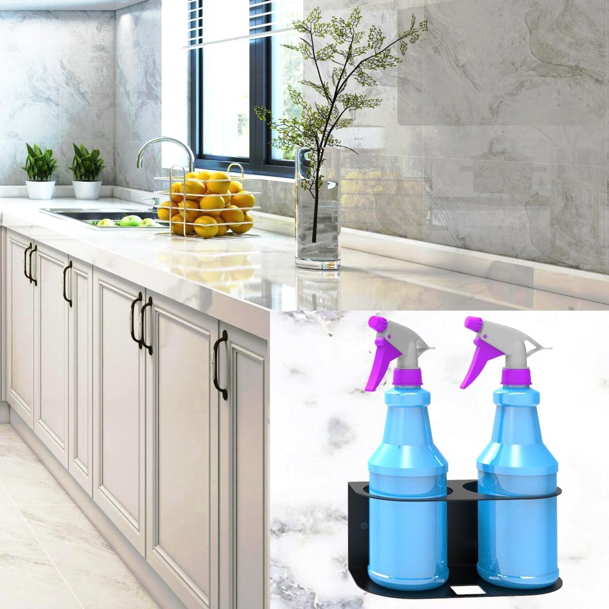 JINGCHENGMEI 2Pcs of 2 Spray Bottles Holder, Steel Wall Mount Storage Organizer for All-Purpose at Garage and Home (SBH-2B2Pcs)