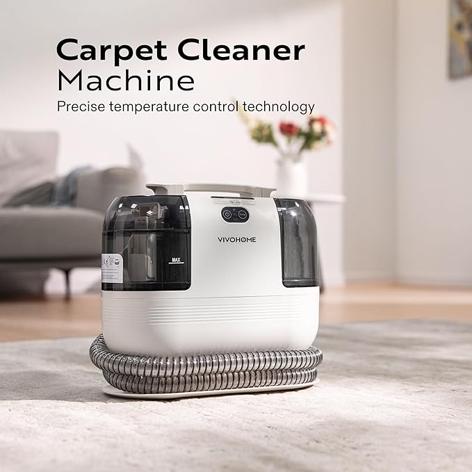 VIVOHOME Portable Multipurpose Carpet Cleaner Machine, 15s Fast Heating Spot Cleaner for Upholstery, 4 Detachable Brush Heads for Pets, Couch, Car Seats, Self-Cleaning, 14Kpa Strong Suction
