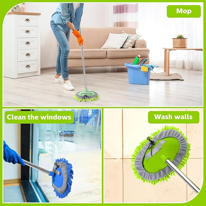 Layhit 5 Pcs Car Wash Mitt Set, Brush Not Included, Microfiber Mitt Cleaning Car Truck Washing Tools Kit RV Pickup Chenille Scratch Replacement (Royal Blue and Green)