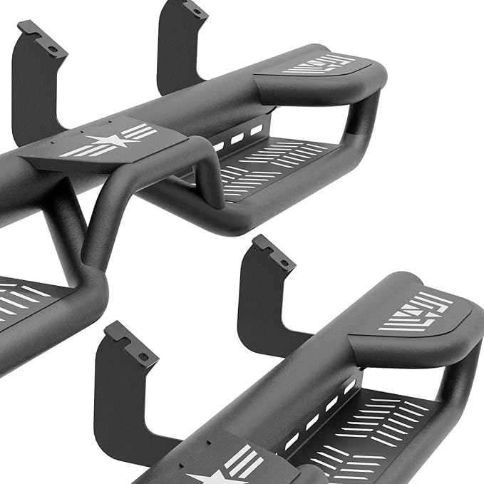 Three Raised Steps Running Boards CrewMax Cab Side Steps Compatible with 2022 2023 2024 2025 Toyota Tundra CrewMax Cab, Bolt-on Heavy-Duty Carbon Steel Nerf Bar Side Rails Rock Sliders