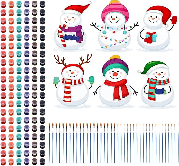 Foilswirl 24 Set Snowman Ceramic to Paint Christmas Snowman DIY Painting Kit Paint Your Own Crafts Unpainted Christmas Decor with Brushes Acrylic Bags for Winter Decor Party Favor Gifts