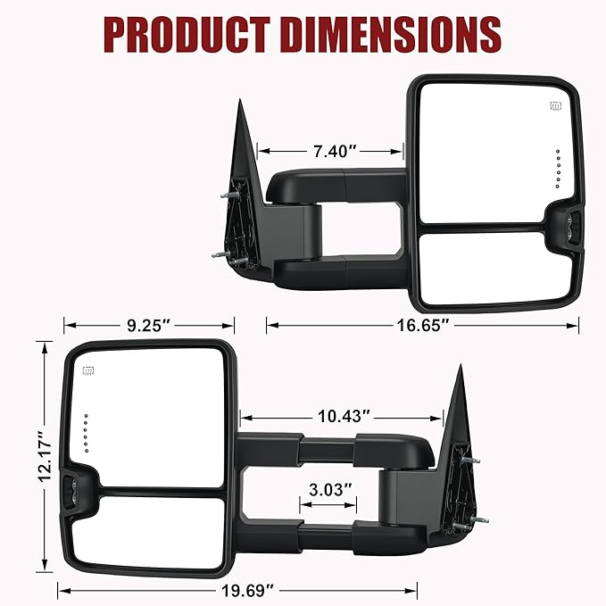 Tow Mirrors Compatible with 2003-2007 Chevy Silverado GMC Sierra, Extended Trailer Towing Side Mirrors with Sequential Switchback Turn Signal, Backup Light, Power Heated Adjustable, Chrome
