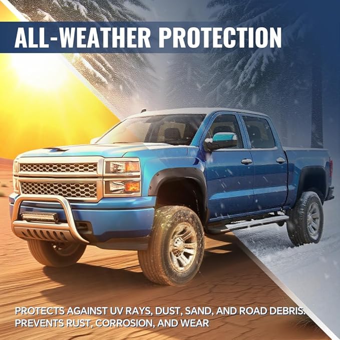 4PCS Fender Flares Fit for 2009-2014 Ford F150 Styleside w/ 67.0"/78.8"/97.4" Bed Length,Wheel Trim Cover Accessories Pocket Riveted Textured FO1269100, FO1268100, 9L3Z16038B, 9L3Z16038A, 9L3Z16039B