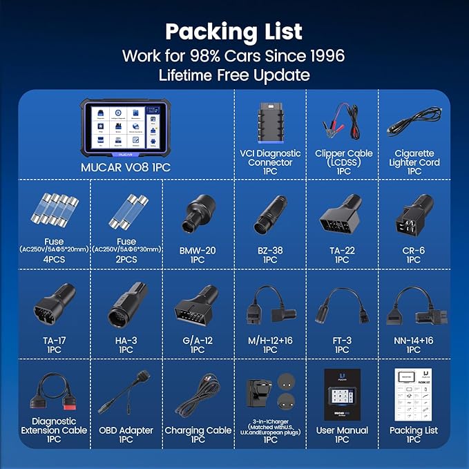 MUCAR VO8 OBD2 Scanner Diagnostic Tool with Lifetime Free Update, Full System Bidirectional Scan Tool with 34+ Reset Service, ECU Coding, 3000+ Active Test, Power Balance, Crankshaft Relearn, FCA SGW