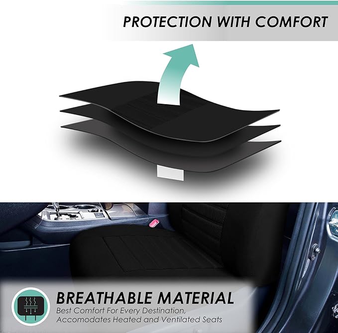 FH Group Automotive Car Seat Covers Rear Set Premium 3D Air Mesh Seat Covers, Airbag Compatible and Split Bench Cover Universal Fit Interior Accessories for Cars Trucks and SUVs - Black