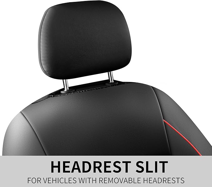 Leather Car Seat Covers,Breathable and Waterproof Napa Leather Automotive Seat Cover,Universal Interior for Cars,Sedans,SUVs,Vans,Trucks(Front Seat,Black+Red,N3)