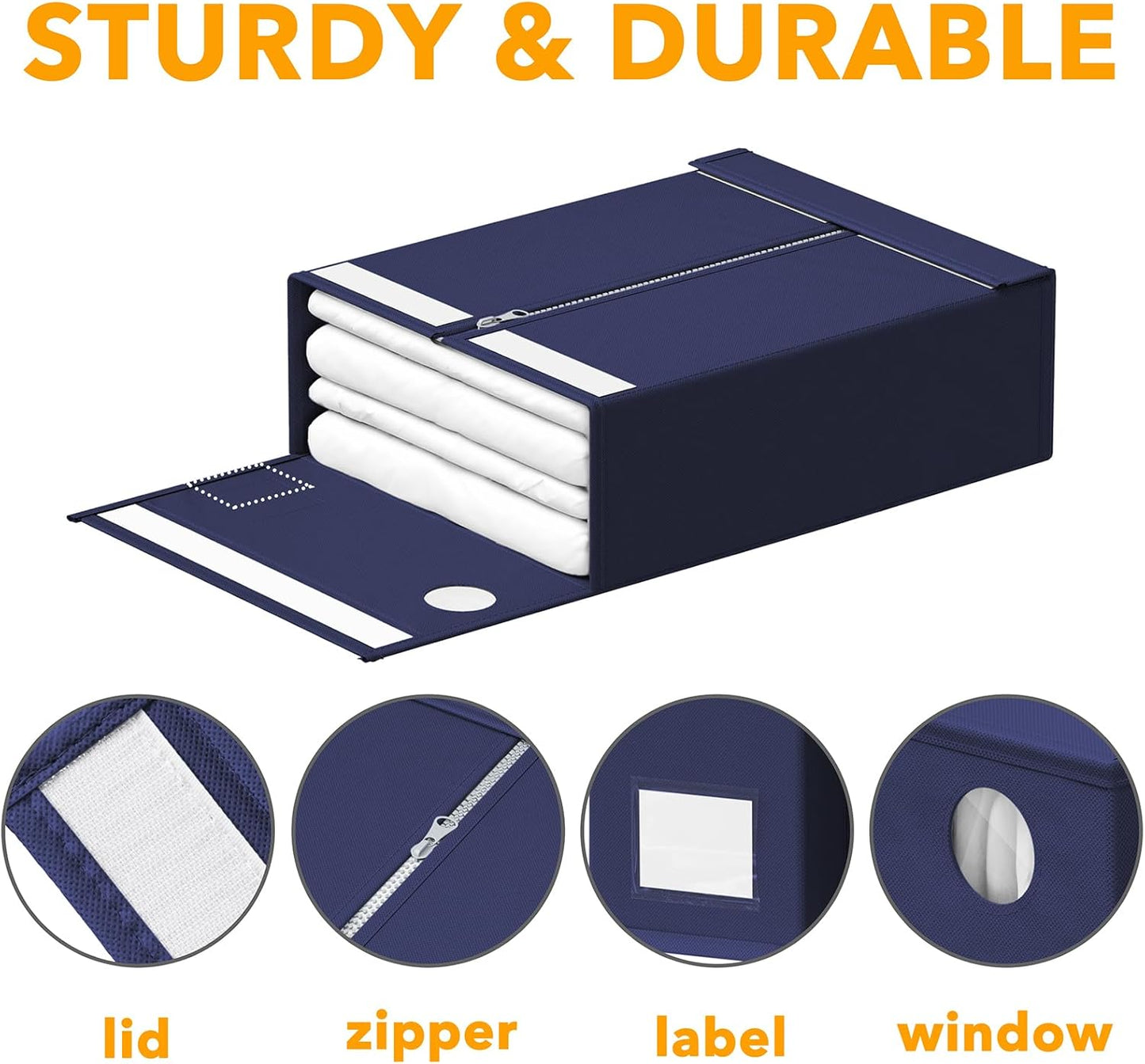 SpaceAid 6 Pack Bed Sheet Organizers and Storage, Foldable Sheet Organizer with Window for Linen Closet, Set Folder Keeper for Queen & King Size Bedding Storage (Navy Blue)