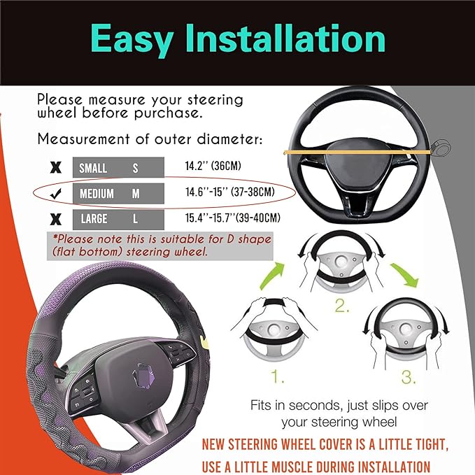 PINCTROT D Shaped 14.5-15 Inch Steering Wheel Cover Great Grip with 3D Honeycomb Anti-Slip Design, Flat Bottom 14.5-15 Inch (Purple)