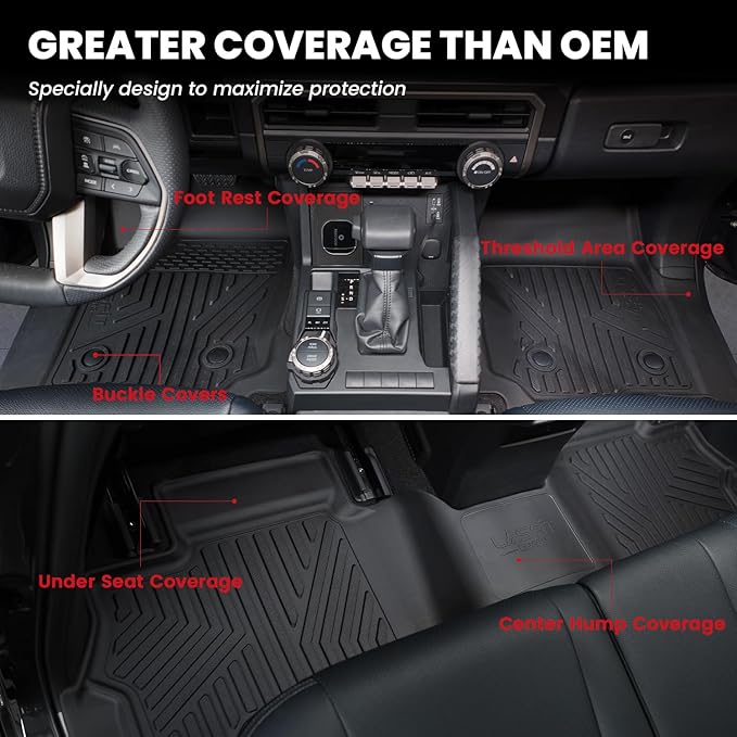 LASFIT Floor Mats for Toyota 4Runner 2025 2026 5 Seats(Not for Hybrid), All Weather TPE Custom Fit Floor Liner for 4Runner SR5/TRD/Limited 6th gen Front&Rear 4 Runner 2025-2026 Car Mats, Black