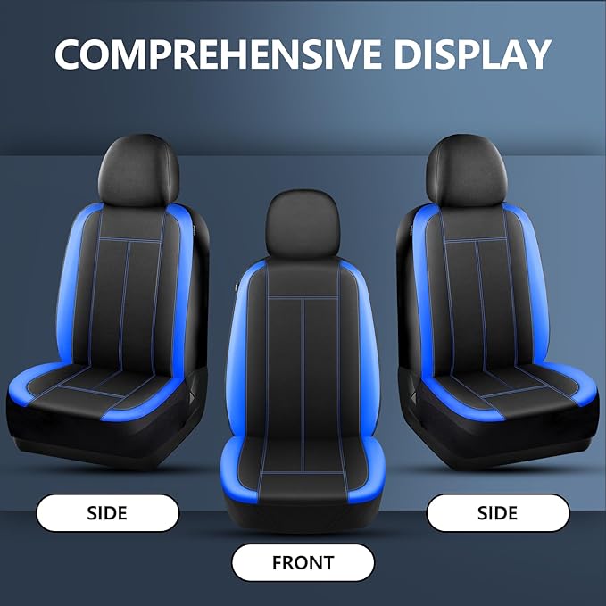 Waterproof Seat Covers, Neoprene Lining Car Seat Covers Premium Cloth, Car Seat Cover Front Seats Airbag Compatible, Durable, Universal Fit for Most Cars,Trucks,SUVs(Black Blue 816)