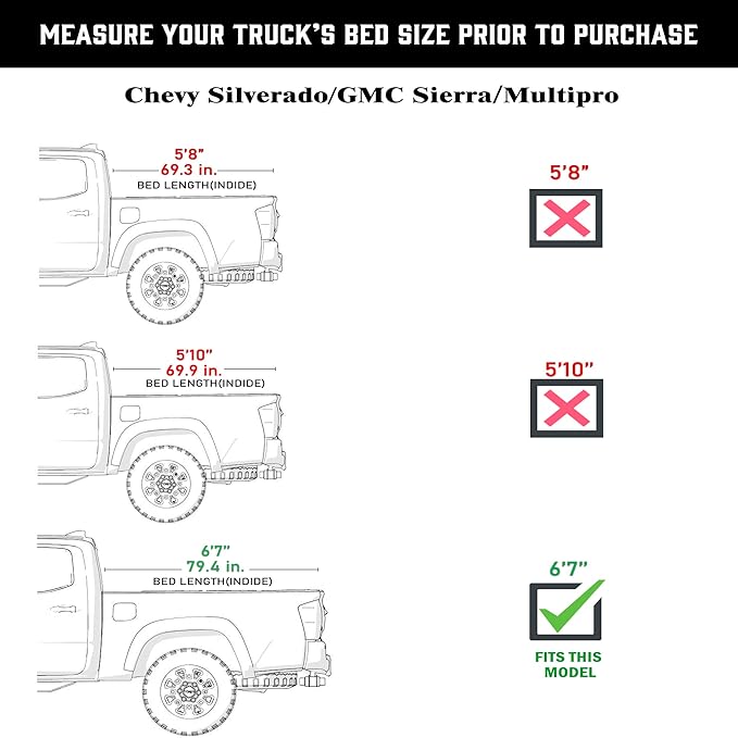 Hard Folding Truck Bed Tonneau Cover |THTF030|Fits Chevy/GMC Silverado/Sierra 1500(2007-2026) 2500 3500 HD(2007-2019), Works w/MultiPro/Flex Tailgate 6' 7" Bed (79.4")
