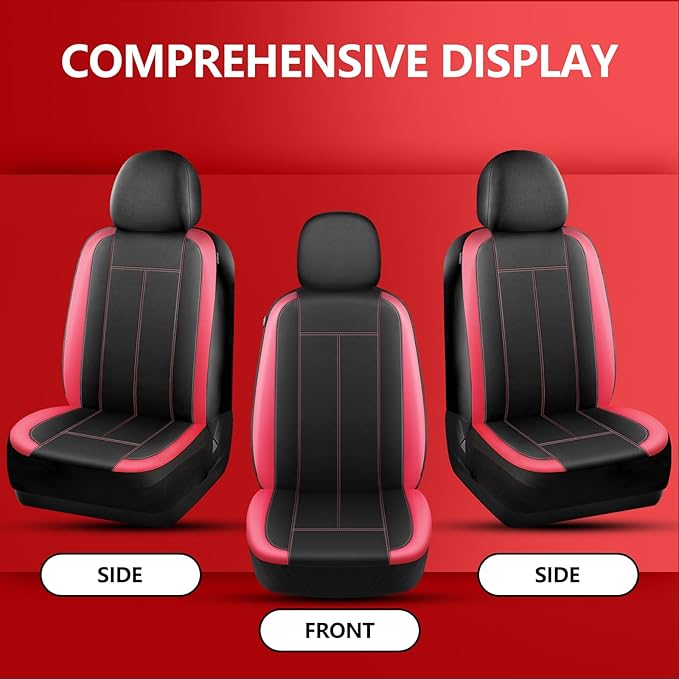 Neoprene Waterproof Seat Covers, Composite EVA Lining Car Seat Cover Front Seats, Airbag Compatible,Durable,Universal Automotive Comfort for Most Cars,Trucks, SUVs(Black Red 816)