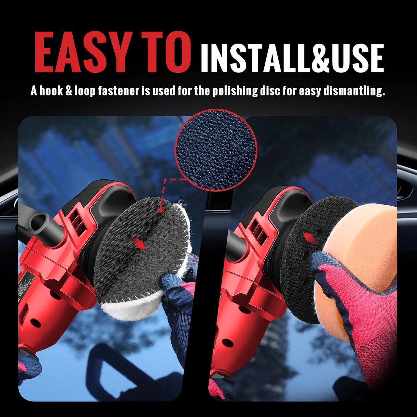 Cordless Buffer Polisher, 5 Inch Random Orbital Car Buffers Waxer and Polishers Kit, 6 Variable Speed 1000-5200 RPM, 21V 3.0Ah Batteries ,for Car Detailing, Waxing, Boat Sanding, Scratch Removing