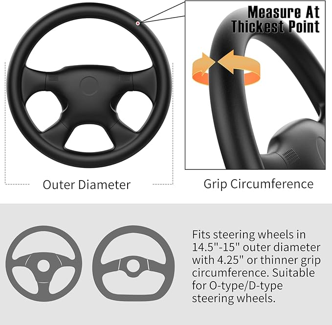 SEG Direct Genuine Leather Steering Wheel Cover, Stitch On Wrap, 15 Inch Steering Wheel Wrap for Car Truck SUV Pickup Boat, DIY Sewing with Needle Thread, Gray