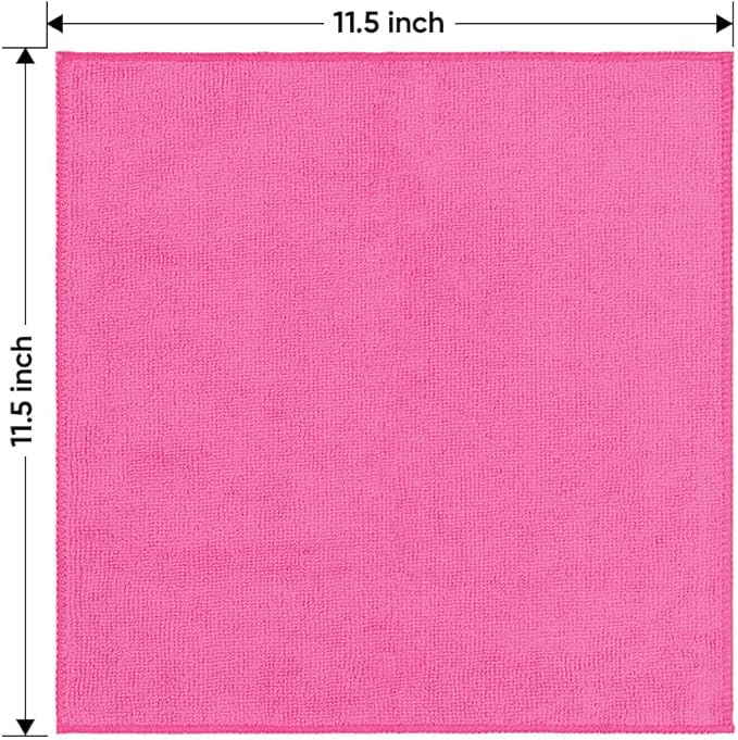 HOMEXCEL Microfiber Cleaning Cloth 20 Pack 11.5 x 11.5 Inch Microfiber Towels for Cars Ultra Absorbent Cleaning Rags Lint Free Cleaning Towels for Household Kitchen, Window Car Pink